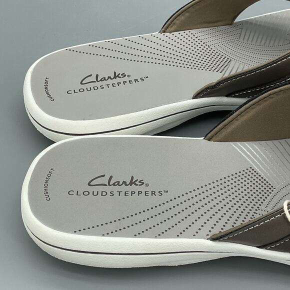 NEW Clarks Women’s Cloudsteppers Brinkley Flora Flip Flop Sandal Pewter Size 11M - Picture 6 of 10